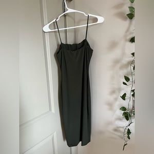 Strapped olive green square neck maxi dress
